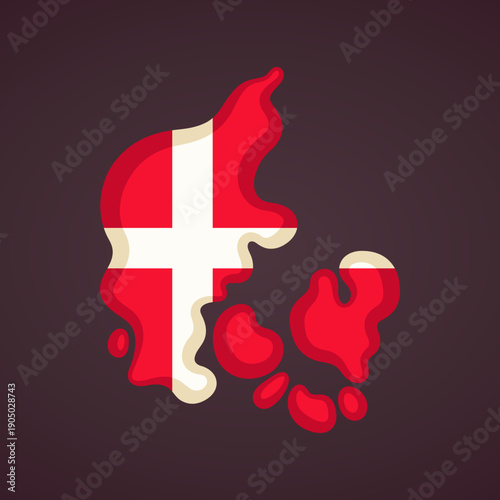 Map of Denmark colored with flag