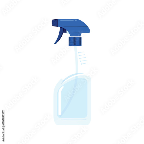 Empty transparent plastic spray bottle with blue trigger sprayer for cleaning or gardening.