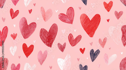 Hearts in a seamless design. Vector pastel background with minimal elements. Love and Valentine's Day