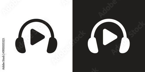 Vector Black And White Headphone With Music Player Icons