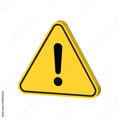 3D Yellow warning triangle icon with black exclamation mark. Modern isometric vector symbol of danger, caution and risk. Alert sign for web design, safety interface, traffic attention or error.
