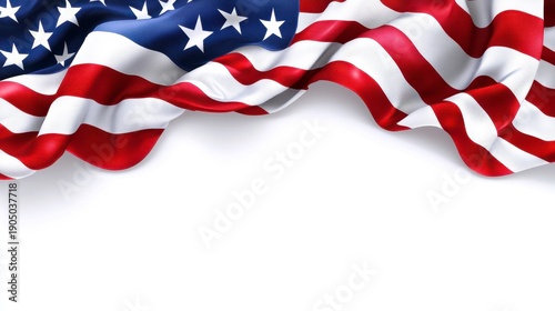 A waving American flag on a white background, symbolizing patriotism and freedom.