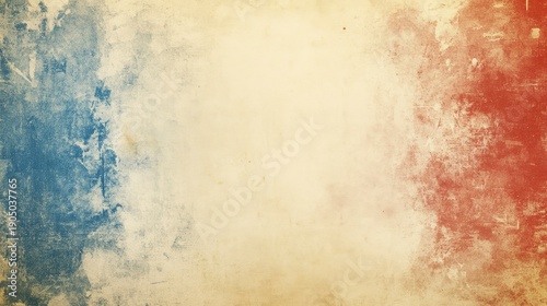 Distressed French flag background with a vintage texture and faded colors