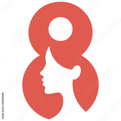 A stylized silhouette of a woman's profile is incorporated into the number 8.