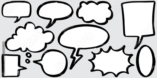 Hand Drawn Speech Bubbles and Comic Thought Bubbles Vector Set