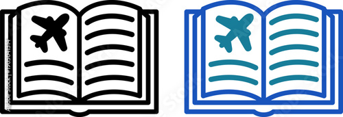 飛行機のアイコン付き旅行ガイドブックのシンプルアイコン（Travel Guide Book with Airplane Icon）
