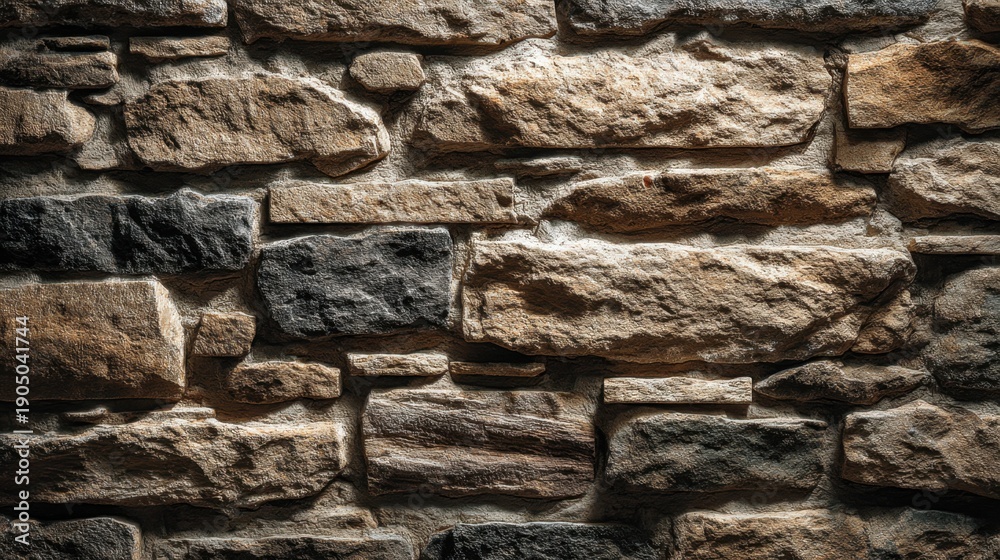 Fototapeta premium Textured Natural Stone Wall Background with Varied Shapes and Sizes Highlighting Earthy Tones and Patterns for Interior Design or Architecture Use