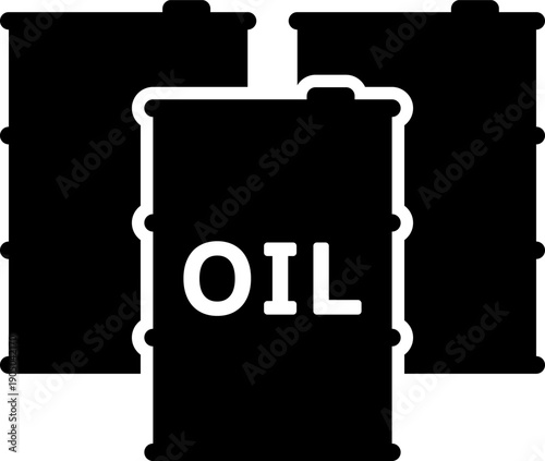 石油ドラム缶3本セットのシンプルな白黒アイコン（Black and White Oil Barrel Drum Set Icon）
