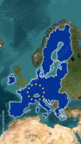 European Union Map With Flag Loop Animation In Vertical