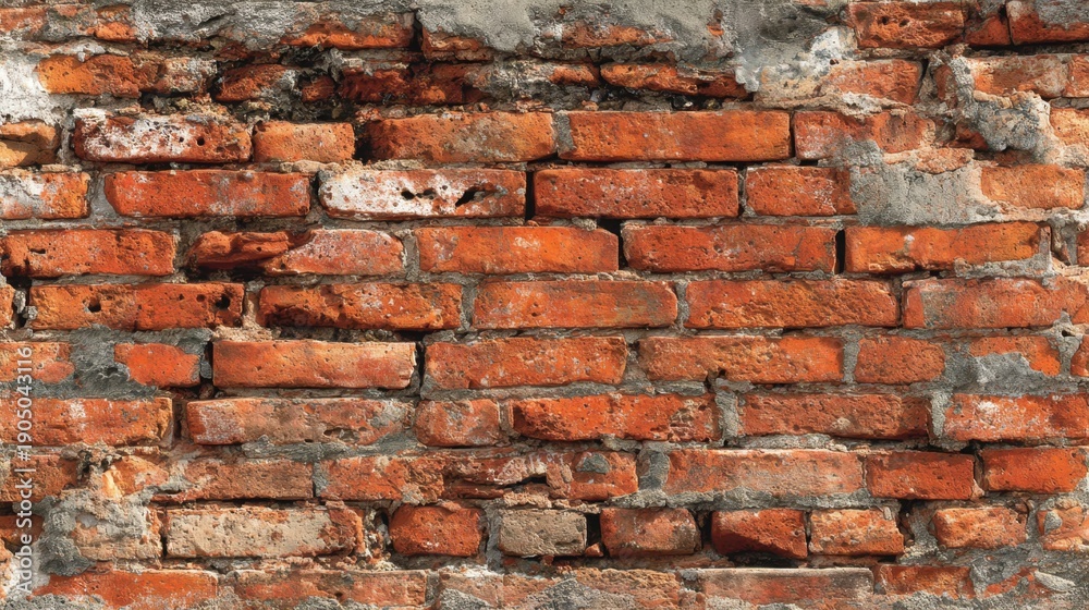 Obraz premium Textured Old Brick Wall with Natural Weathering, Cracks, and Variations in Brick Color, Perfect for Backgrounds and Design Projects
