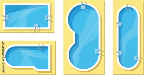 Swimming Pool Shape and Layout Collection. Residential Backyard Design References for Construction Planning. Leisure Architecture Concept