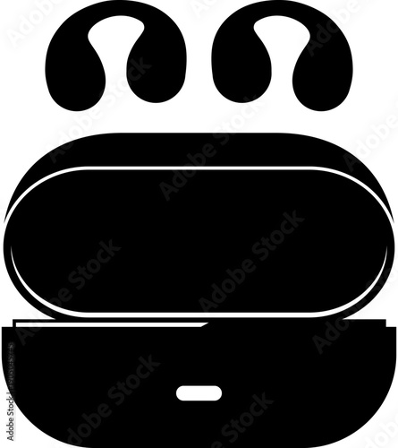 Silhouette icon of ear cuff wireless earphones and charging case