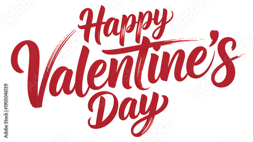 Red and white handwritten happy Valentines Day text on transparent background Valentine's Day red text white outline