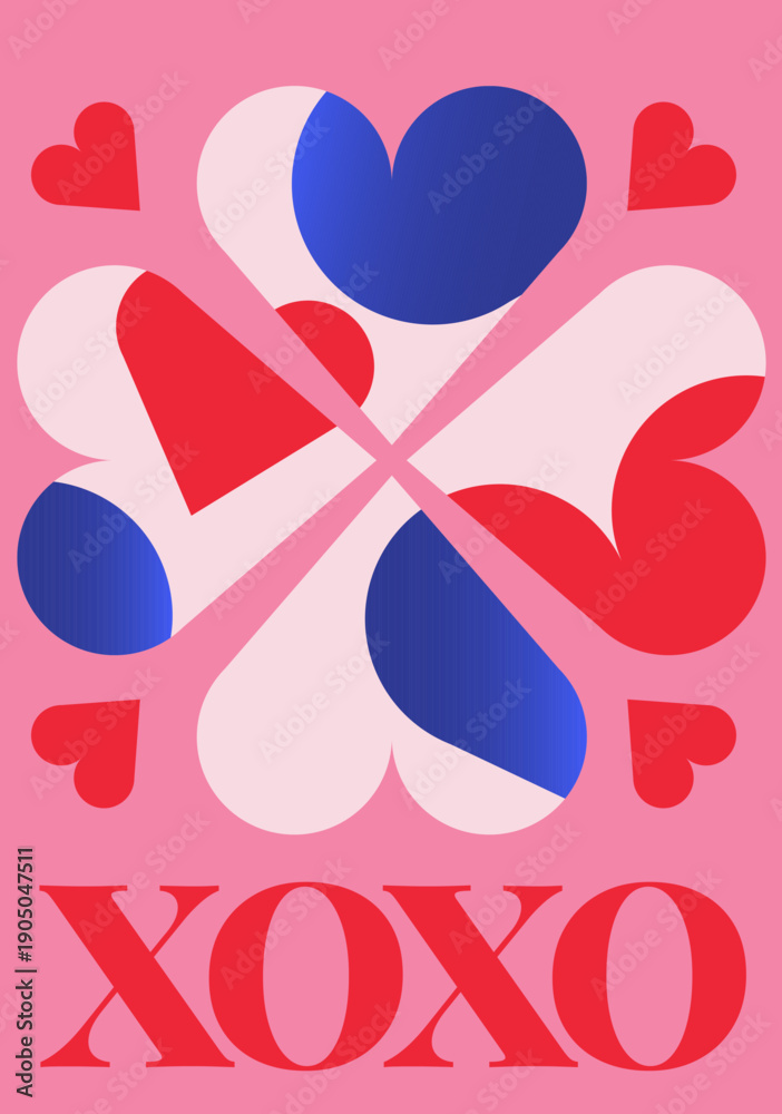 Naklejka premium Heart Quartet With Xoxo Valentine Poster