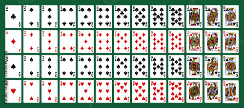 Poker set with isolated cards. Poker playing cards, full deck. Vector 10 eps.