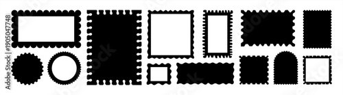 Vintage postage stamp frame with square edges and postal design. Blank rectangle and square postage stamps PNG, vector 10 eps.