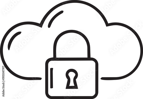 Cloud Security Icon: A visual representation of data security, featuring a cloud symbol intertwined with a closed padlock, symbolizing protected storage and secure access in the digital world. 