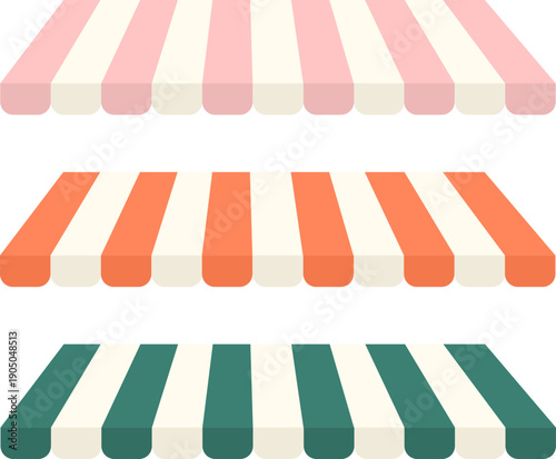 Vector Canopy Set with Multiple Colors Striped Awning Collection great for bakery shops, outdoor markets, cafes, and small store branding.