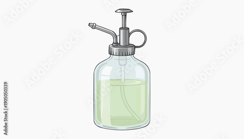 A minimalist vector illustration of a glass spray bottle with a metal pump and handle