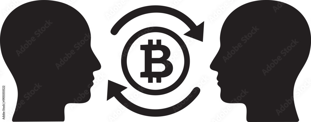 Φωτογραφία Peer to Peer Cryptocurrency Exchange Silhouettes on White Background
