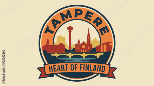 Tampere Heart of Finland Cityscape Skyline Landmark Travel Emblem