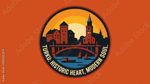 Turku Historic Heart Modern Soul Cityscape Circular Emblem Badge