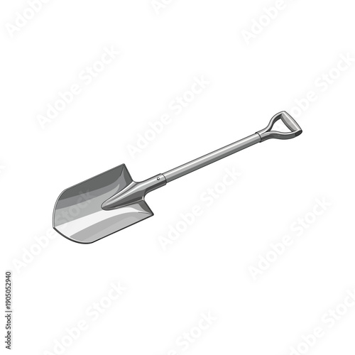 Silver Shovel with Long Handle and Triangular Grip.