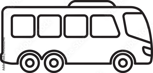 Outline of Passenger Transport icon: A sleek outline of a passenger bus, designed for comfort and efficiency, stands as a symbol of convenient travel and group transport. 