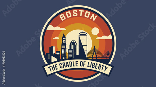 Boston The Cradle Of Liberty City Skyline Sunset Graphic Design