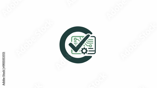 Green Checkmark Icon with Document and Gear.