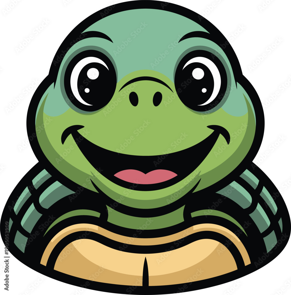 Obraz premium Turtle cartoon smiling mascot with friendly green character look