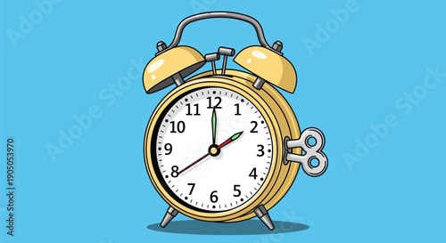 Vintage Style Gold Alarm Clock Illustration.
