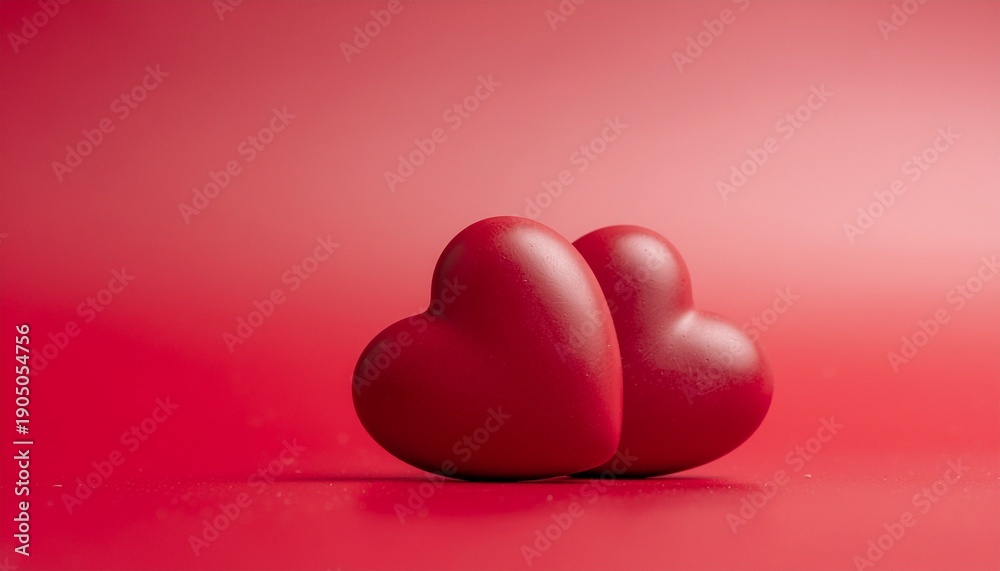 Fototapeta premium Two Red Hearts Symbolizing Love and Romance on a Vibrant Red Background.