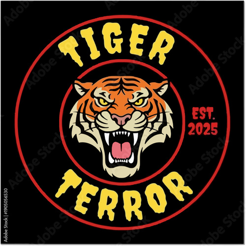 Tableau sur toile Roaring Tiger Terror Logo with Est 2025 Text in Circular Design.