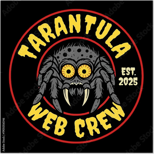 Tarantula Web Crew Logo with Spider and Text.