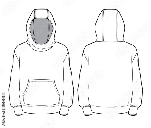 Girls casual hoodies vector template technical illustration.