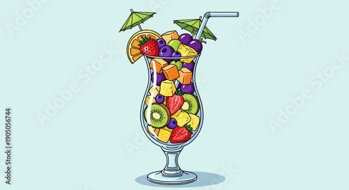 Colorful Fruit Cocktail in Glass.