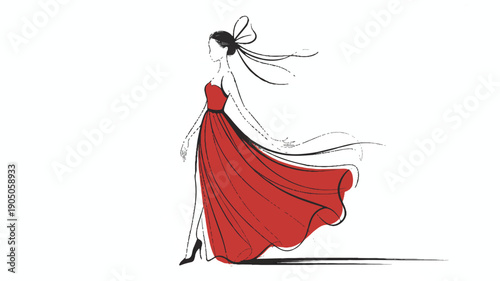 Elegant minimalist fashion sketch in black and white, depicting a chic modern outfit, vector art