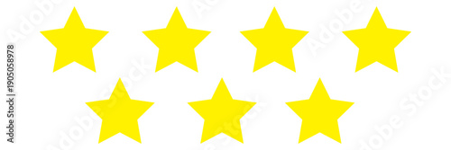 seven yellow stars. Achievements for games. Customer feedback concept from clients about website employees. Realistic 3D design. For mobile applications. Vector illustration.