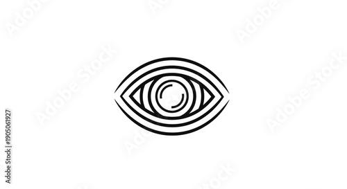 Black and white abstract eye symbol with concentric circles design.