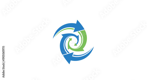 Abstract circular arrows forming a continuous recycling and sustainability symbol.