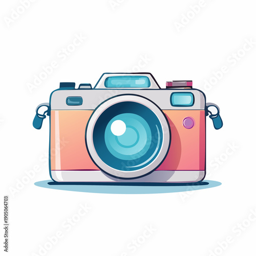 cute pastel flat illustration of a camera, soft pastel colors, thick rounded outline, minimal detail, kawaii style, simple vector icon, isolated object, plain white background, no additional elements