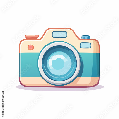 cute pastel flat illustration of a camera, soft pastel colors, thick rounded outline, minimal detail, kawaii style, simple vector icon, isolated object, plain white background, no additional elements