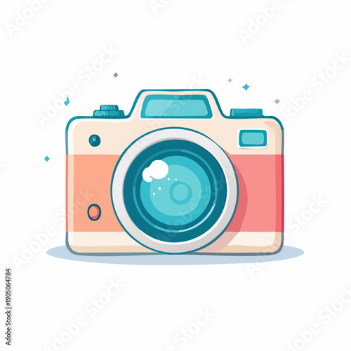 cute pastel flat illustration of a camera, soft pastel colors, thick rounded outline, minimal detail, kawaii style, simple vector icon, isolated object, plain white background, no additional elements