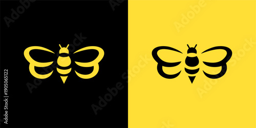 Modern minimalist bee or moth logo design in vibrant yellow and sleek black, symbolizing nature's beauty and graphic elegance for contemporary branding and digital projects