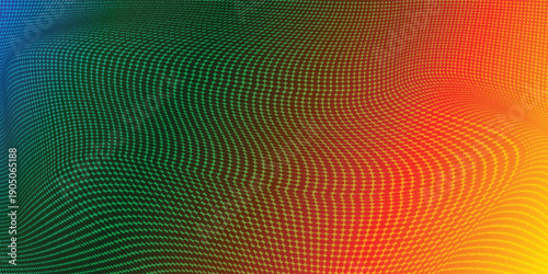 A colorful vector illustration featuring an arrangement of multicolored dots in a gradient pattern, creating a dynamic and abstract design with a pointillism effect.