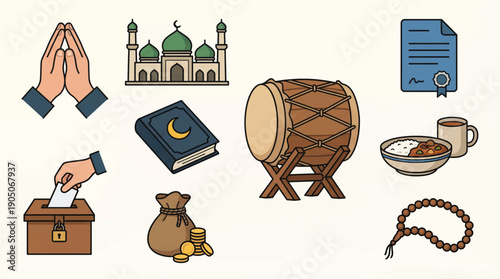 Islamic Icons Collection Mosque, Quran, Praying Hands More