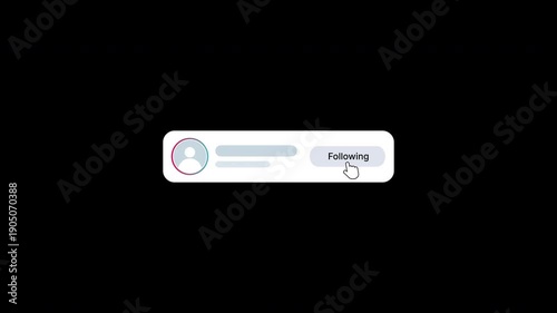 Following Button Animation Social Media. Transparent Background Alpha Channel Only On 4K