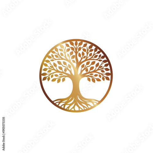 Tree of Life in a circle Silhouette with Closed Contour,  Vector Illustration for Cutting Machines. wall art decor
