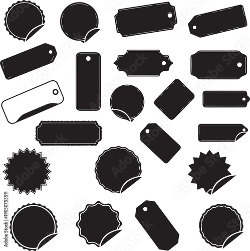 Blackandwhite set of various label shapes and designs for decoration or organization purposes